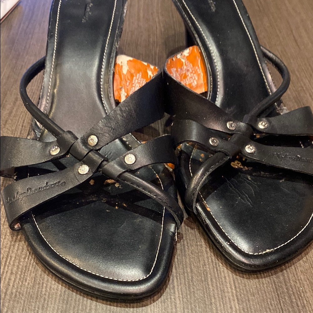 Harley-Davidson Black Strappy Sandals with Stud Accents